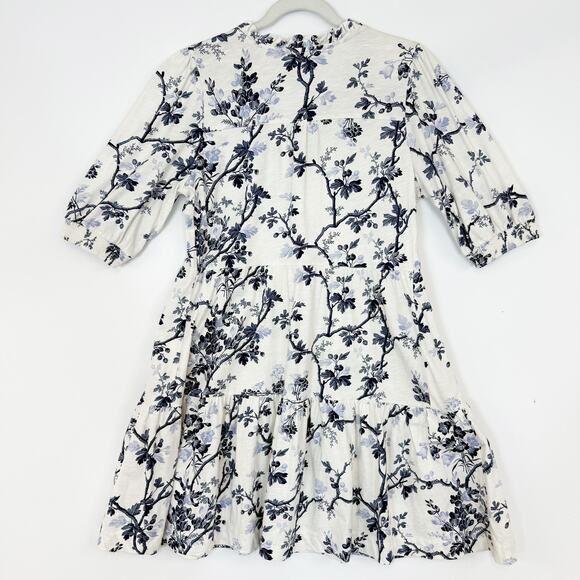 Me + Em Women's 10 Cream Modern Botanical Print Tiered Short Dress Blue Floral - Picture 7 of 15